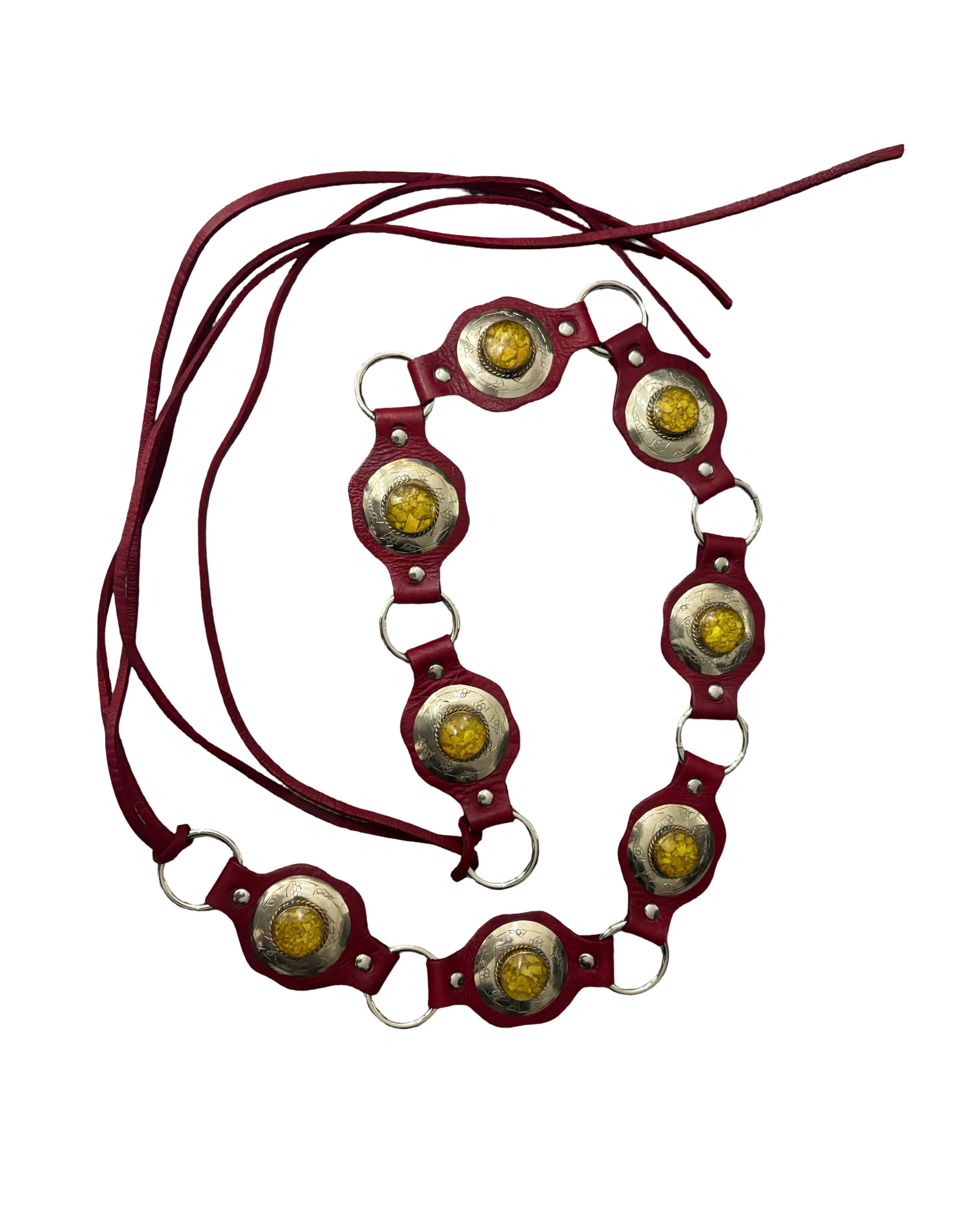 The Liora Link Belt - Scarlet Leather and Marigold Stone