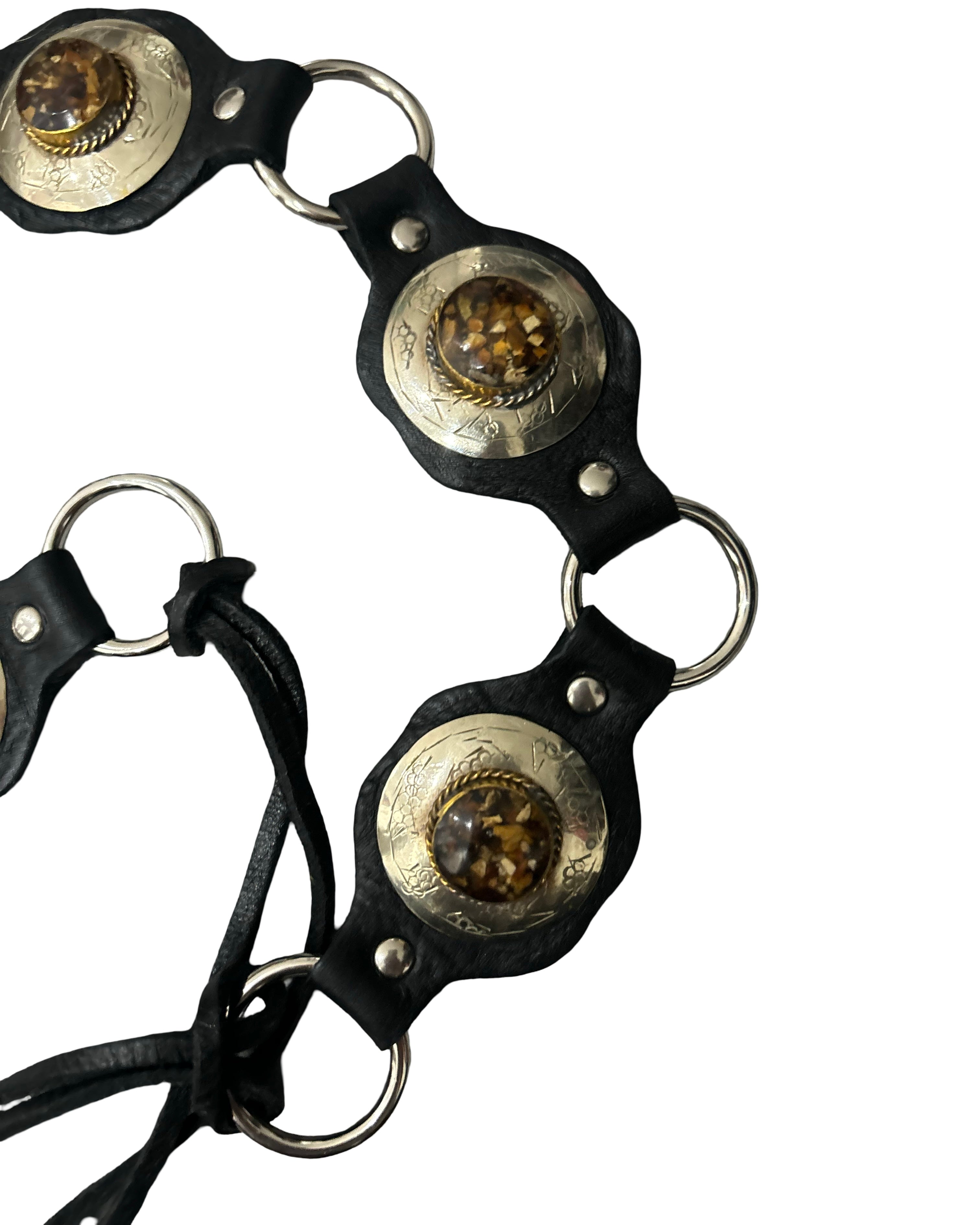 The Liora Link Belt - Ebony Leather and Brûlée Tortoise Stone