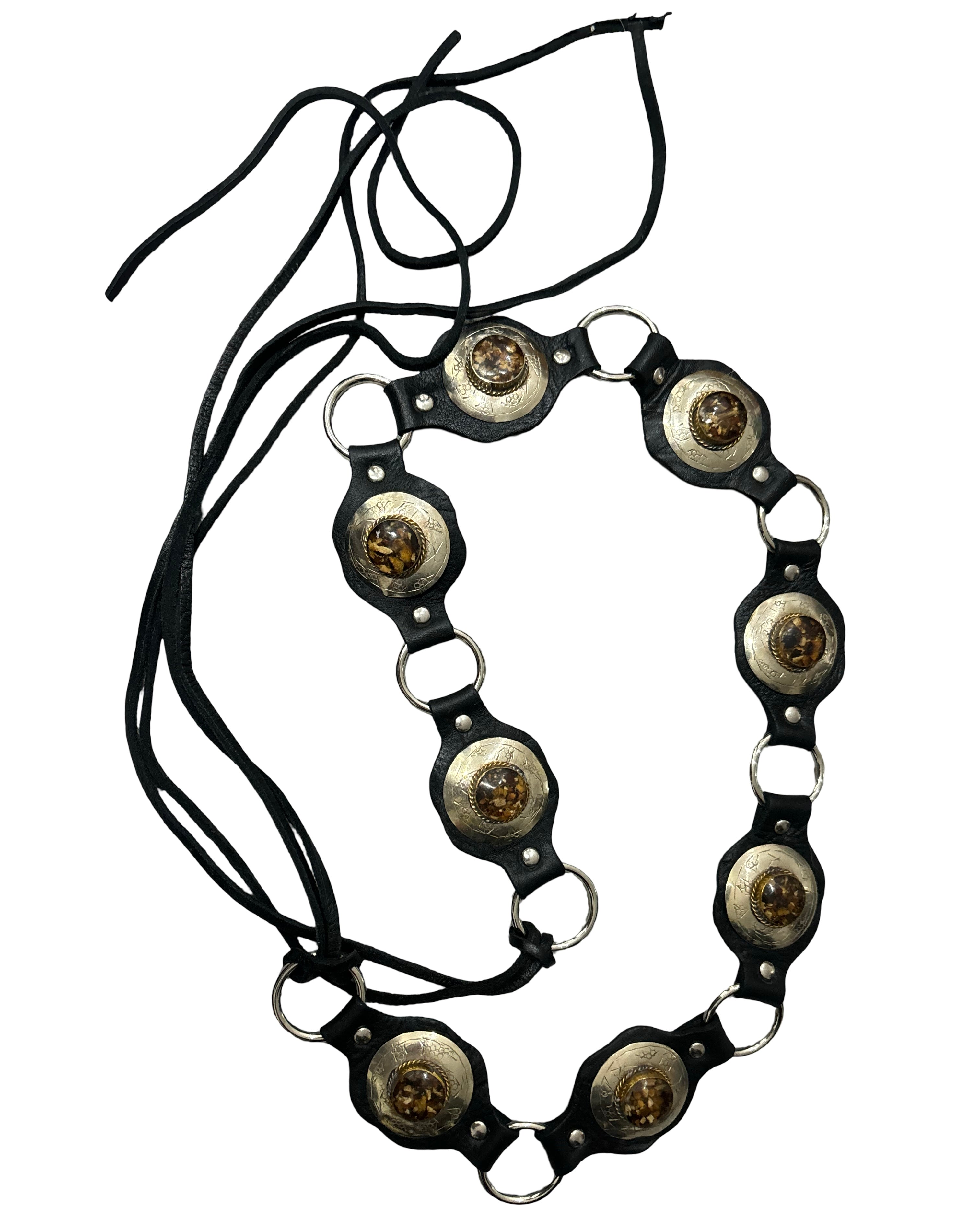 The Liora Link Belt - Ebony Leather and Brûlée Tortoise Stone