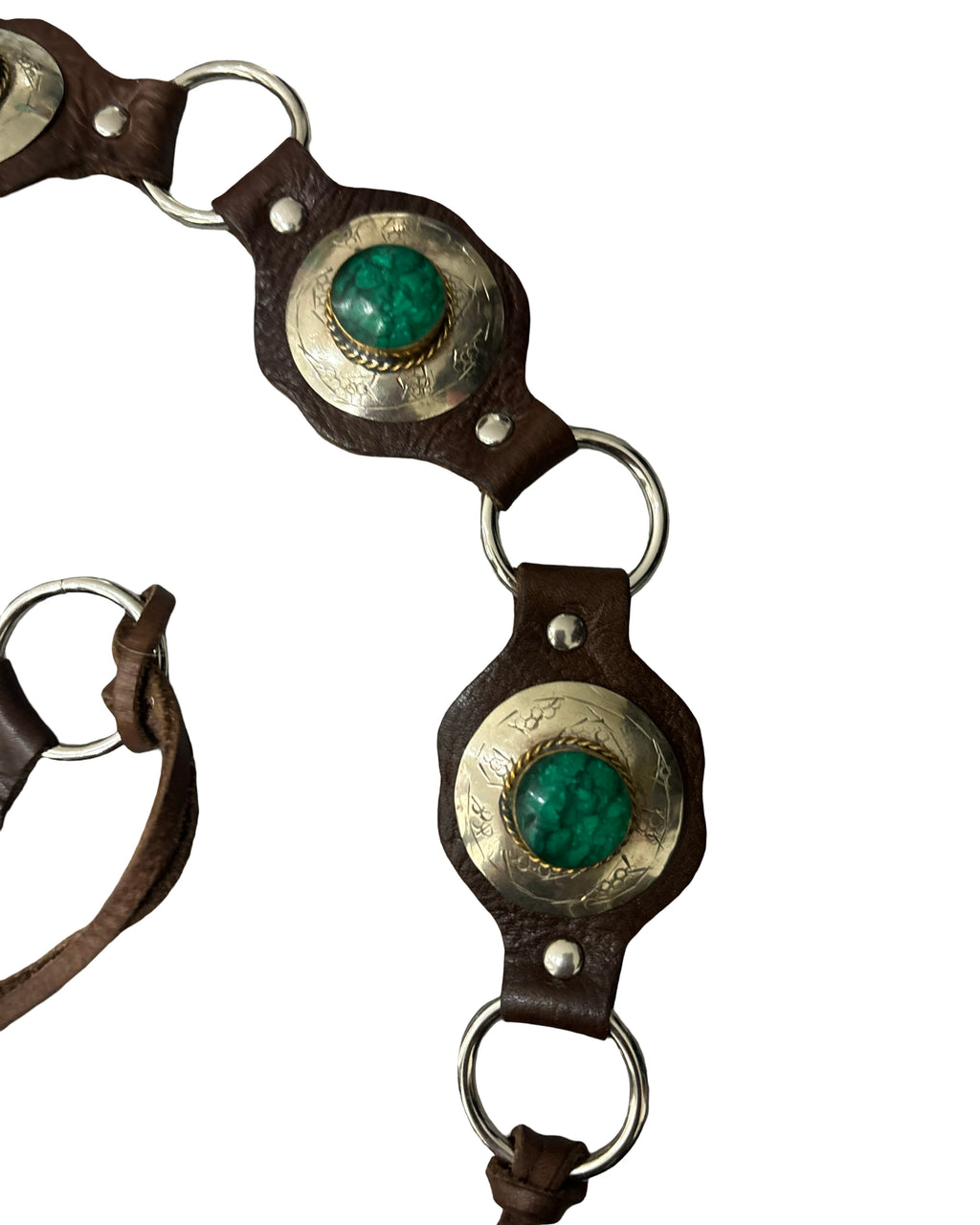 The Liora Link Belt - Mocha Leather and Aqua Stone