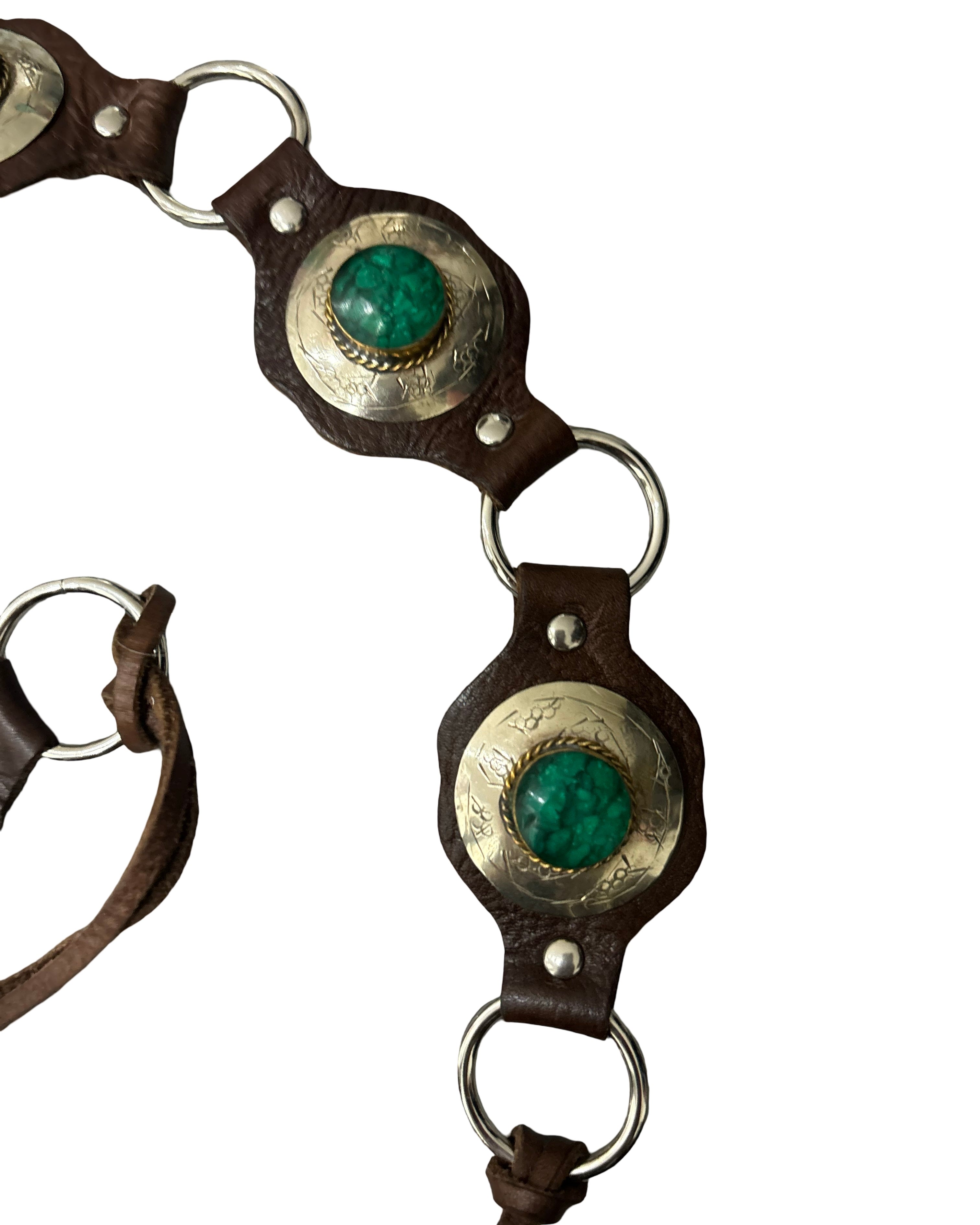 The Liora Link Belt - Mocha Leather and Aqua Stone