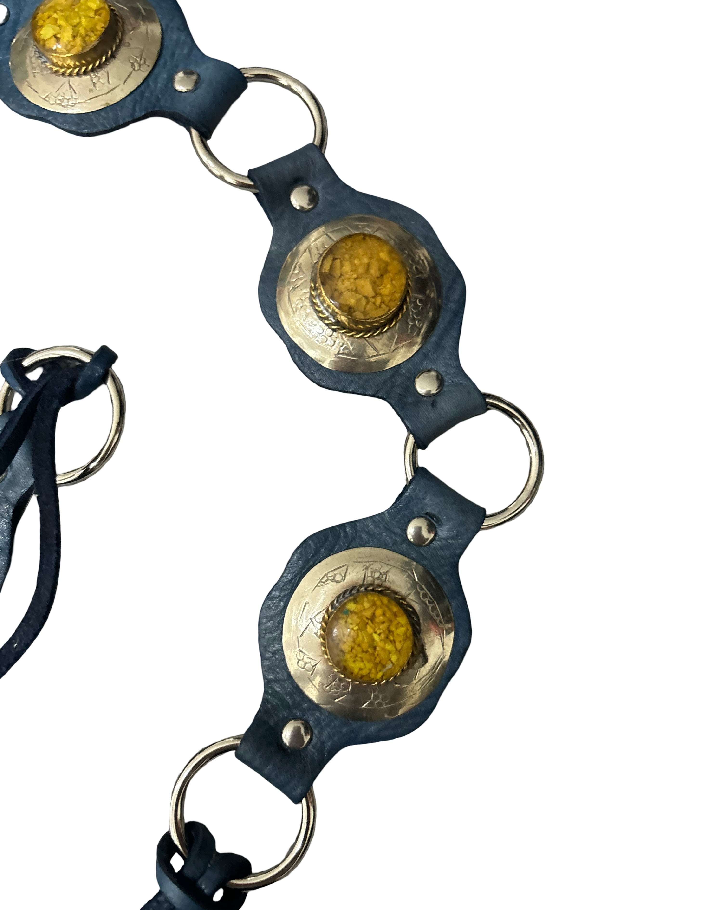 The Liora Link Belt - Faded Skye Blue Leather and Honey Yellow Stone