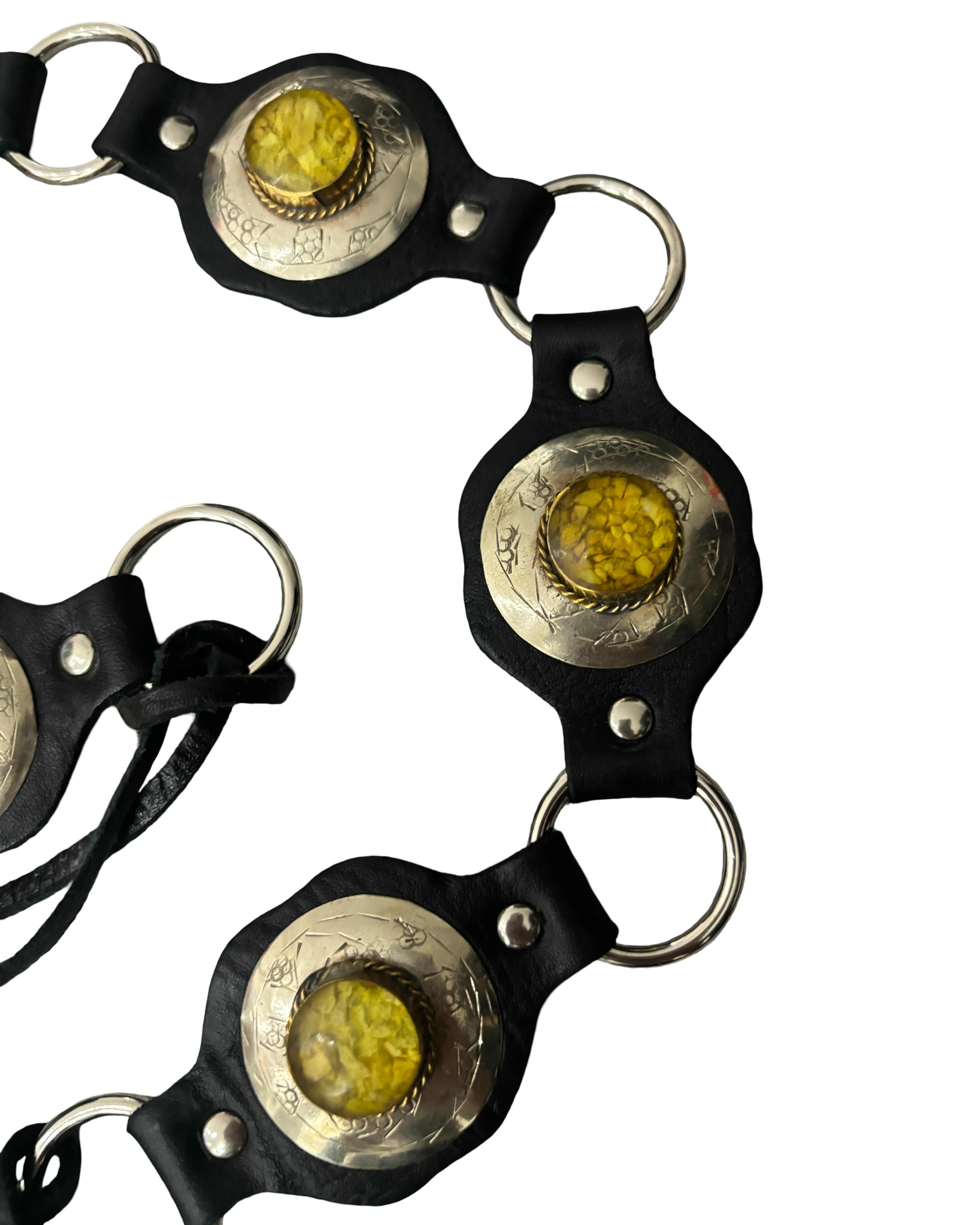 The Liora Link Belt - Jet Black Leather and Honey Stone