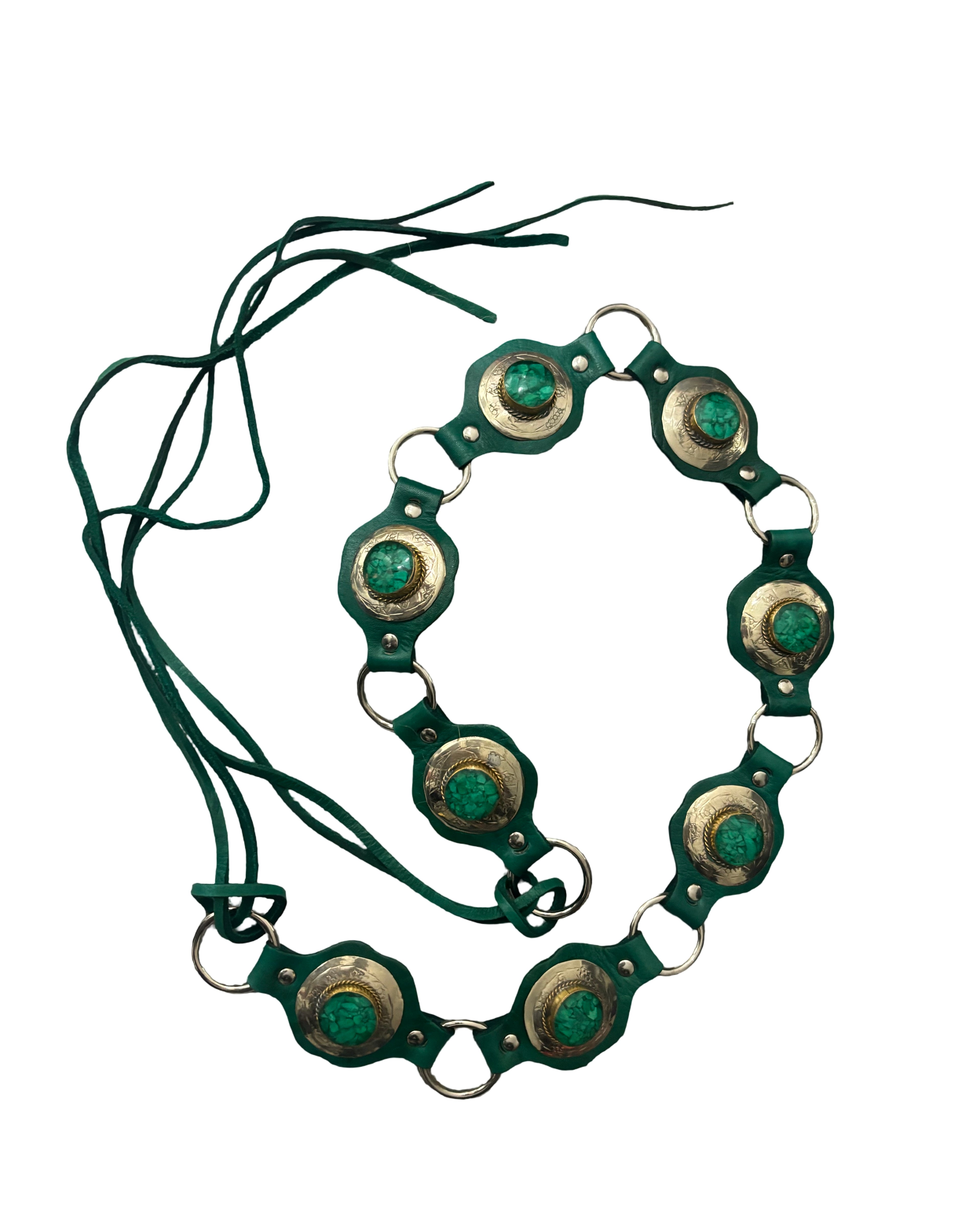 The Liora Link Belt - Sage Leather and Earthy Green Stone