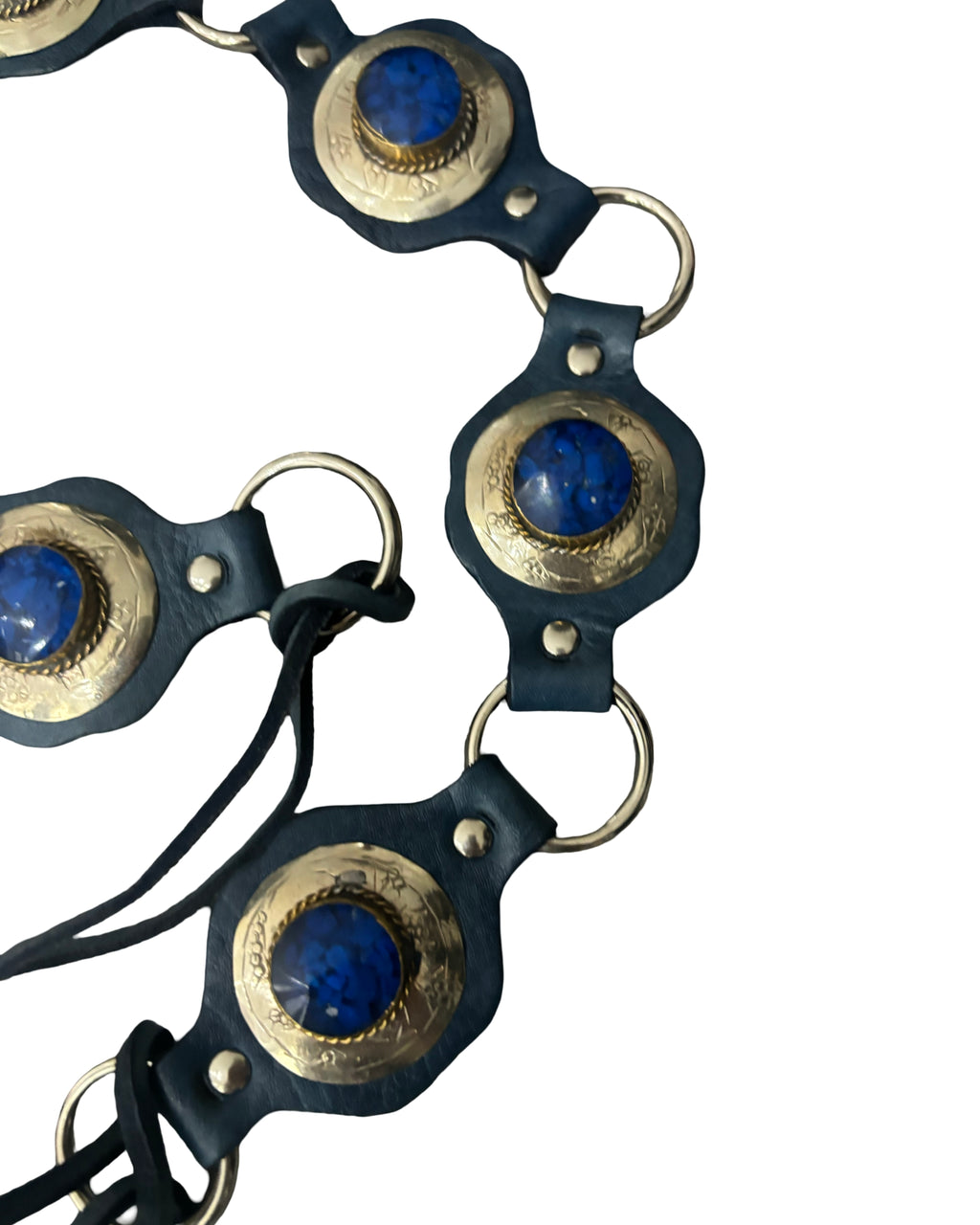 The Liora Link Belt - Washed Blue Leather and Sapphire Stone