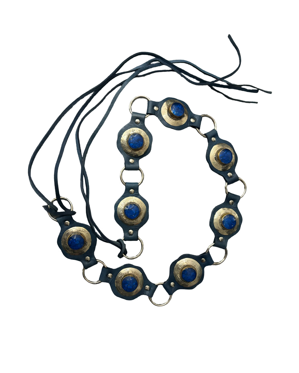 The Liora Link Belt - Washed Blue Leather and Sapphire Stone