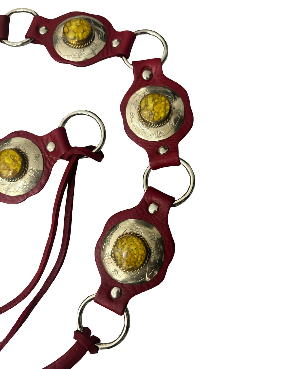 The Liora Link Belt - Scarlet Leather and Marigold Stone