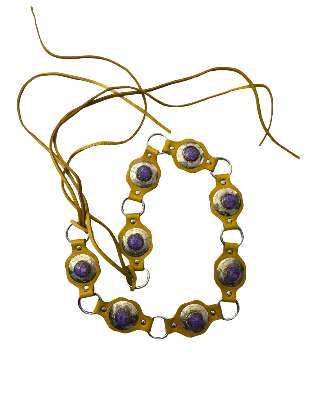 The Liora Link Belt - Mustard Yellow Leather and Violet Stone