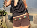 The Liora Link Belt - Mocha Leather and Aqua Stone