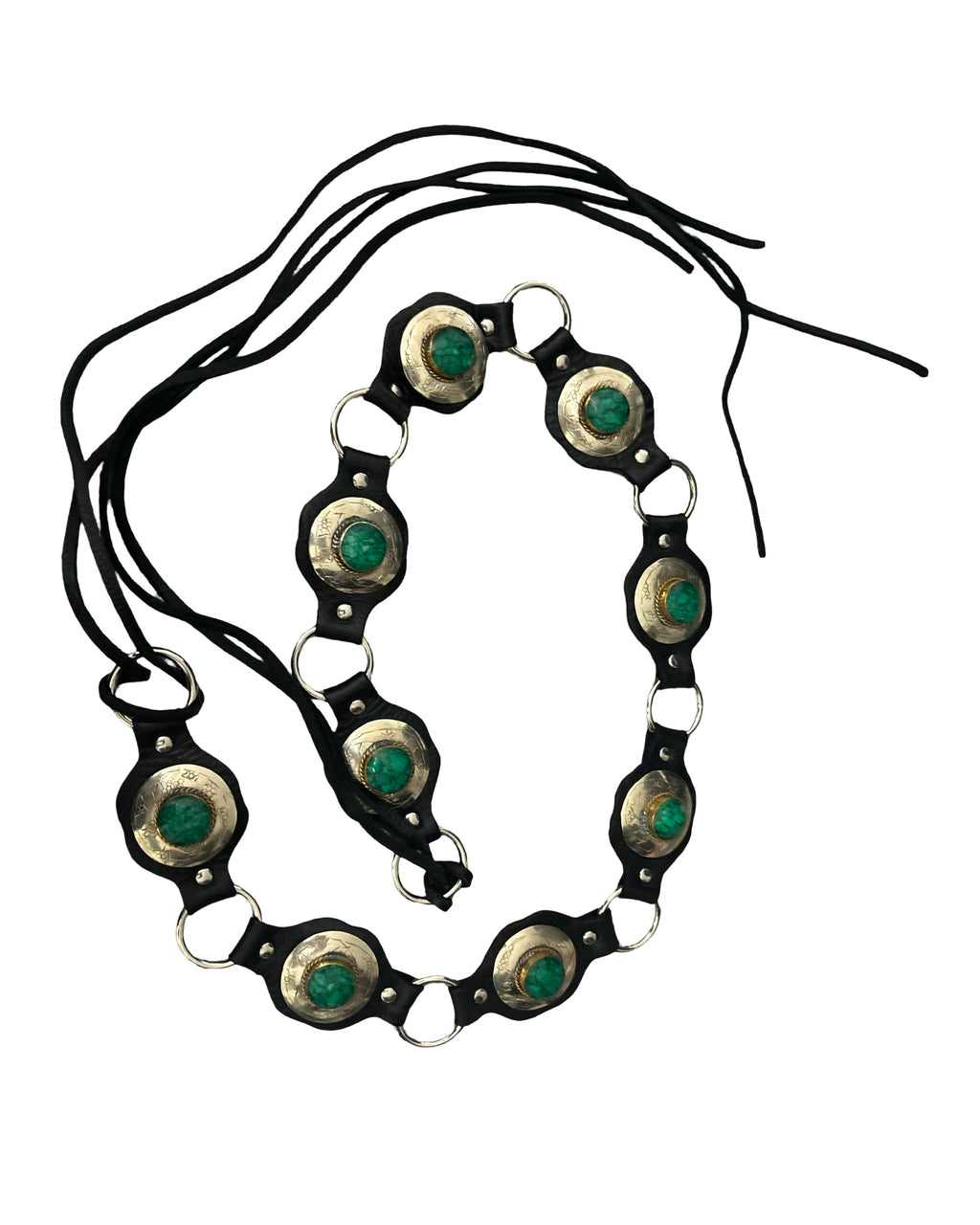 The Liora Link Belt - Midnight Black Leather and Emerald Stone