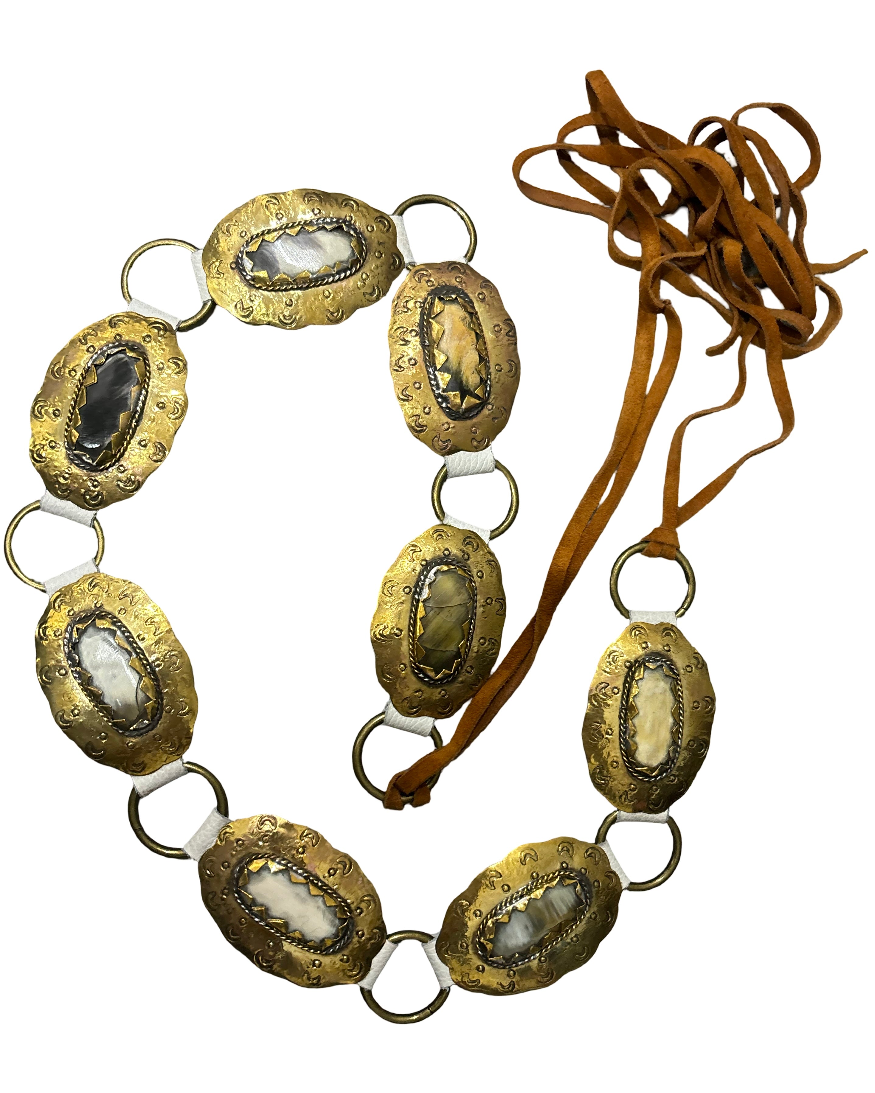 The Aurelia Belt - Pearl and Walnut Leather Tie and Bronze Hardware