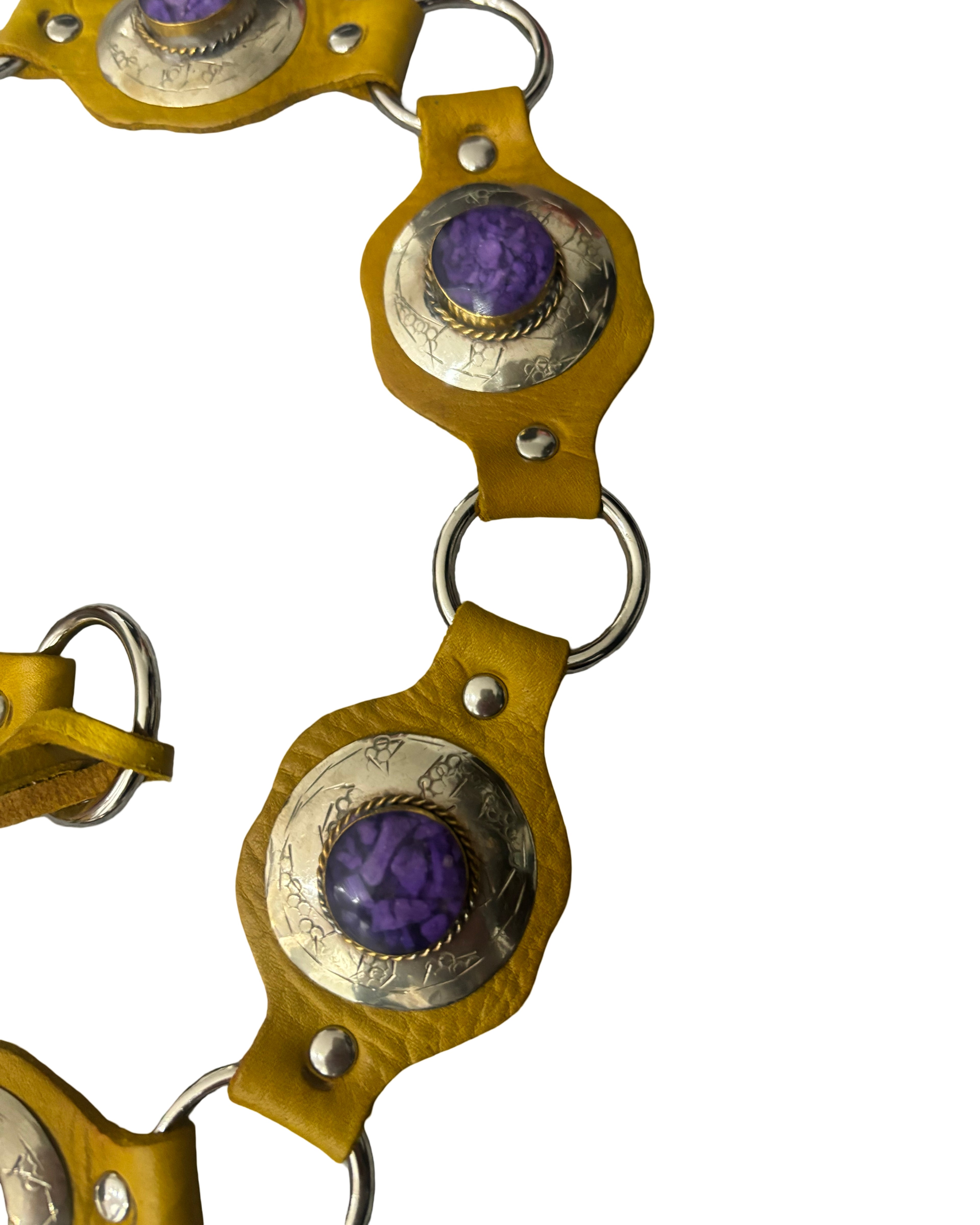 The Liora Link Belt - Mustard Yellow Leather and Violet Stone