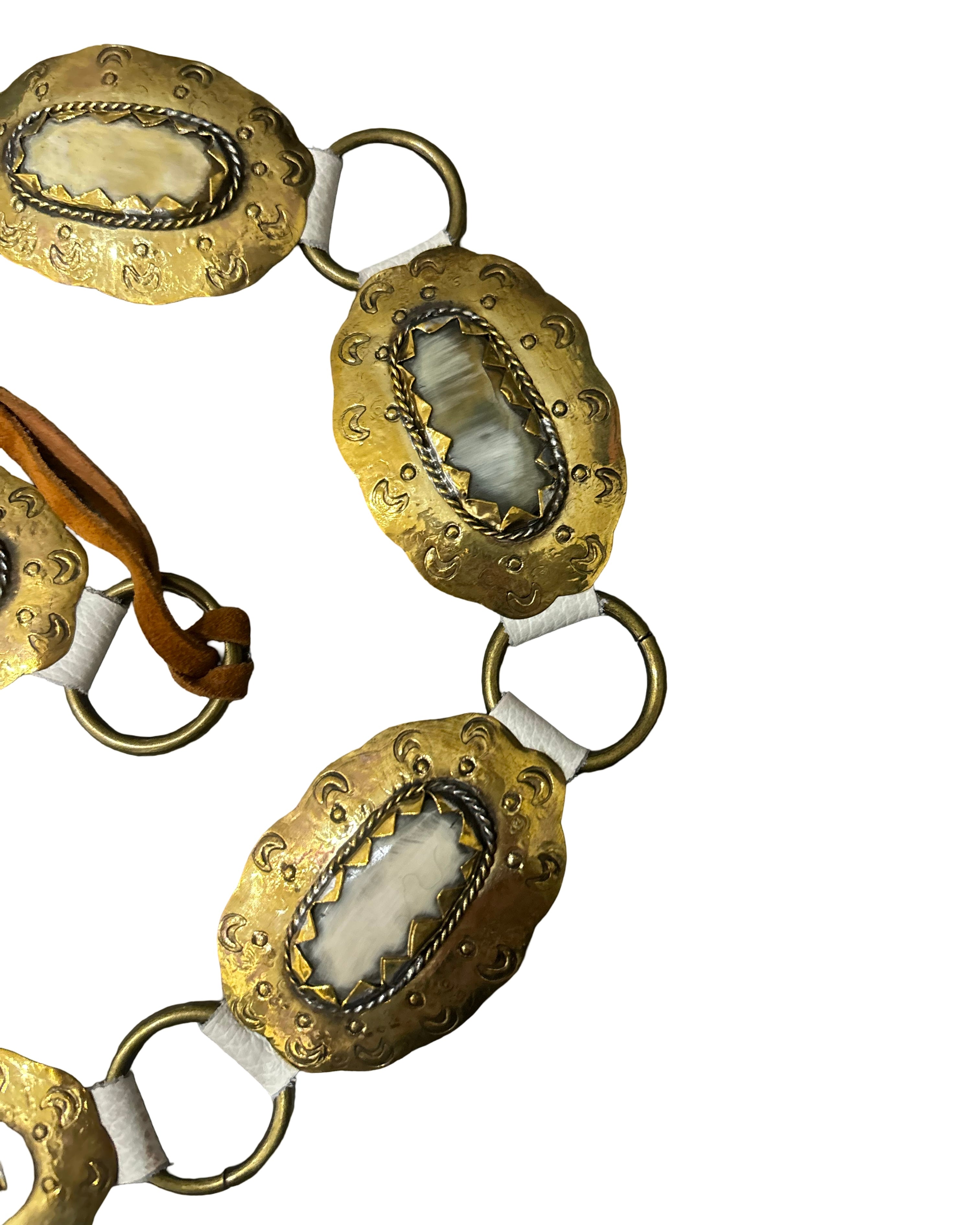 The Aurelia Belt - Pearl and Walnut Leather Tie and Bronze Hardware