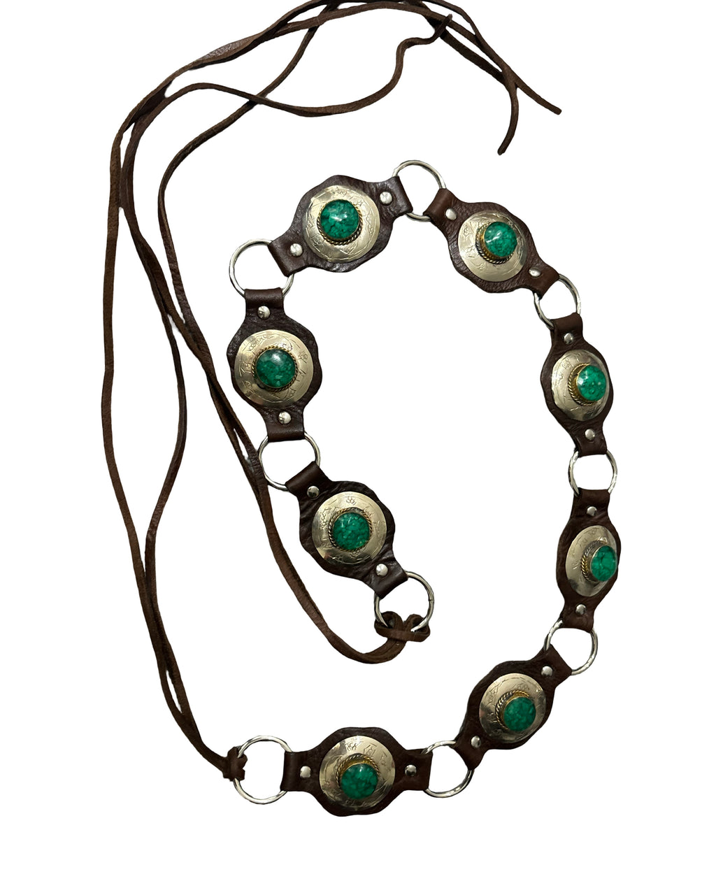 The Liora Link Belt - Mocha Leather and Aqua Stone