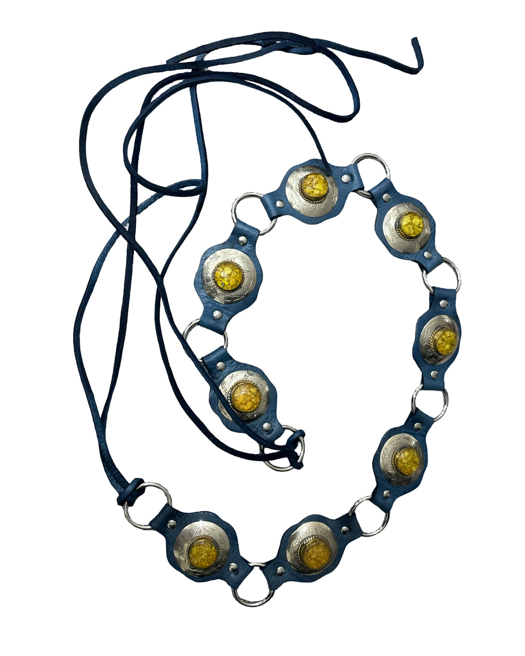 The Liora Link Belt - Faded Skye Blue Leather and Honey Yellow Stone