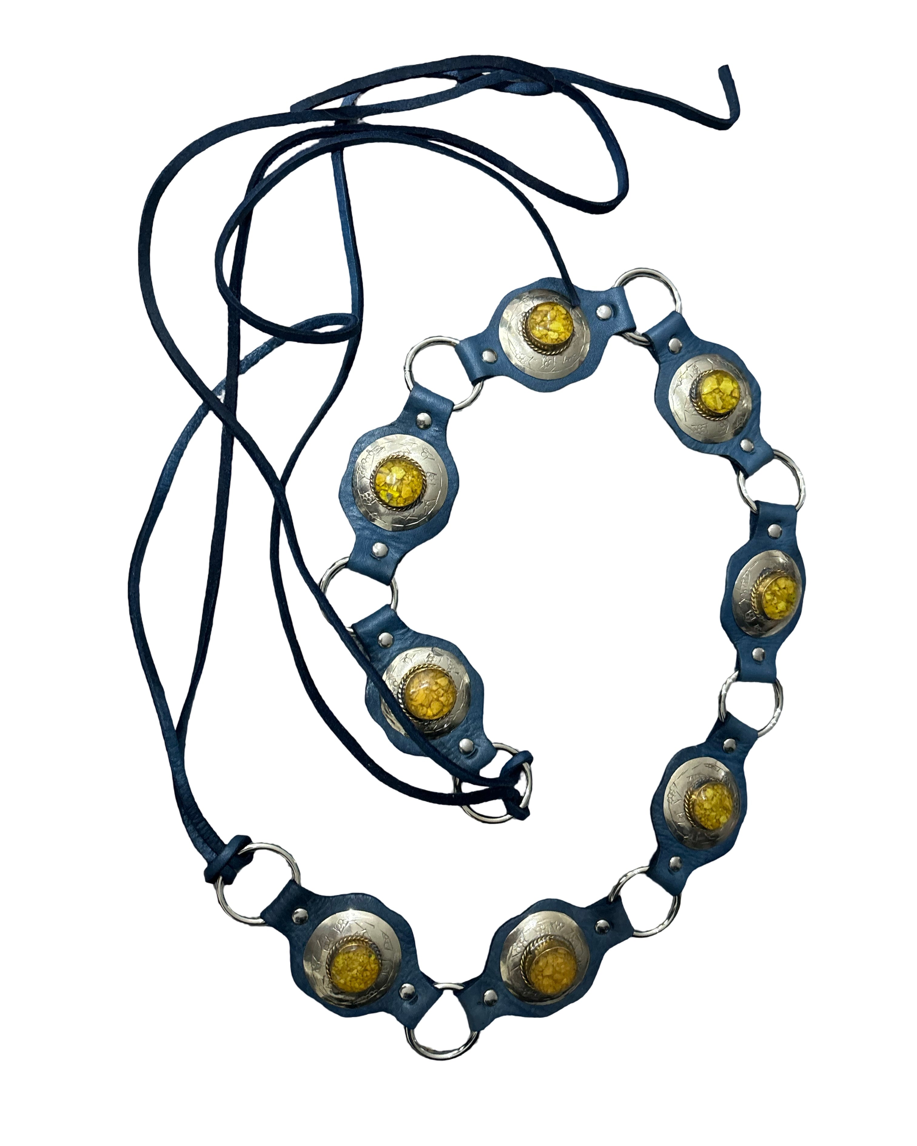 The Liora Link Belt - Faded Skye Blue Leather and Honey Yellow Stone