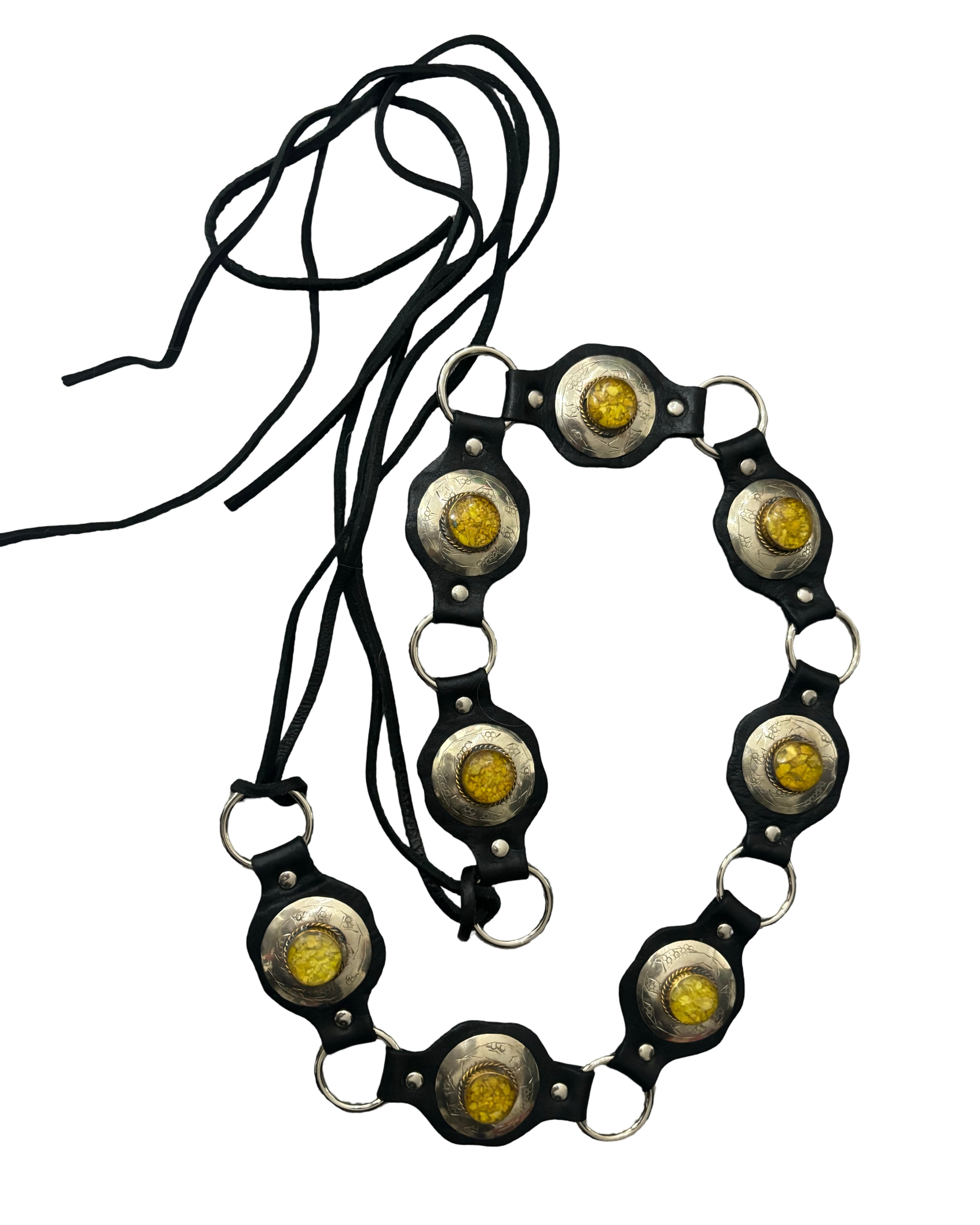 The Liora Link Belt - Jet Black Leather and Honey Stone