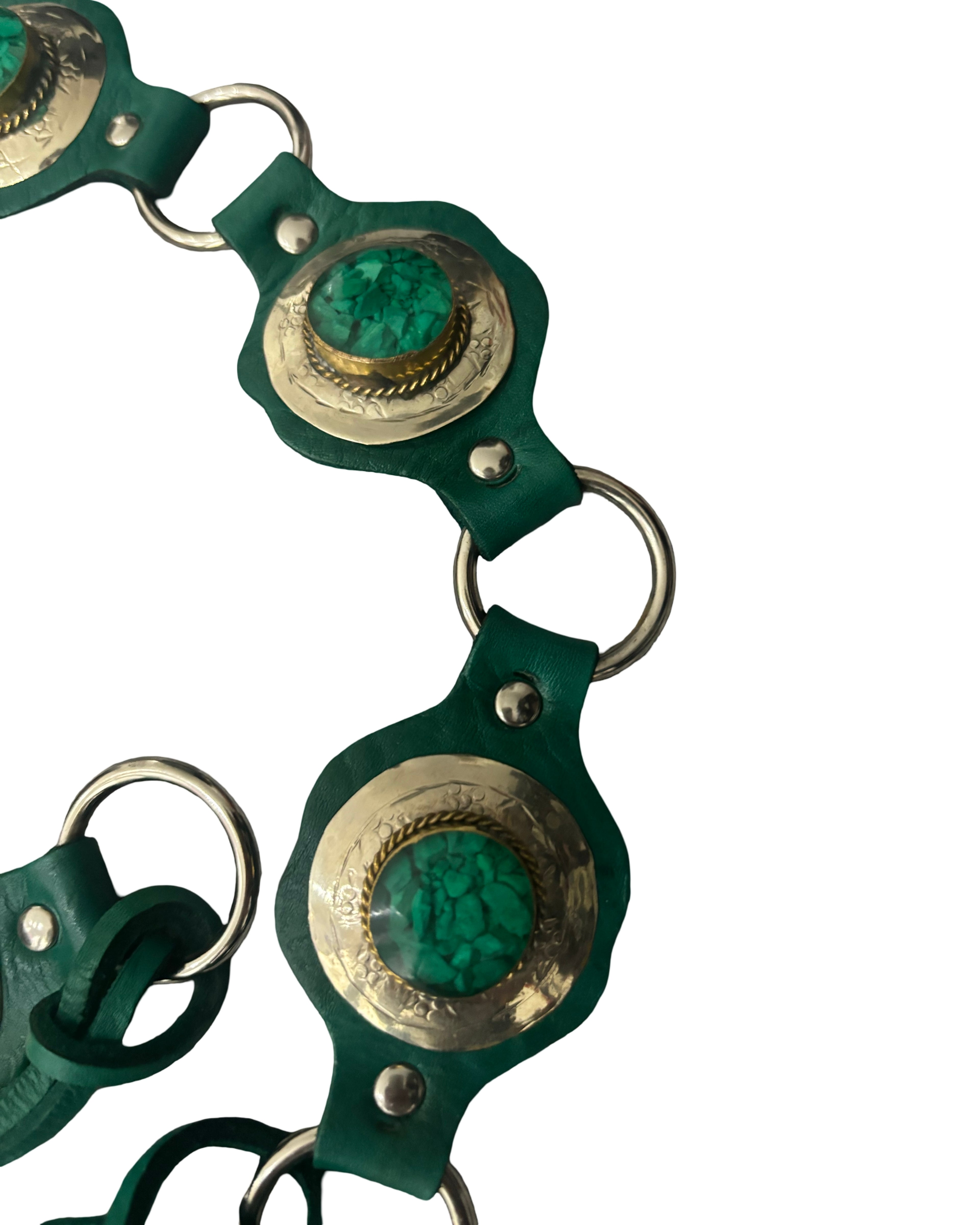 The Liora Link Belt - Sage Leather and Earthy Green Stone